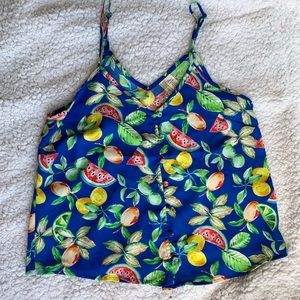 japna blue button up cami w/ fruit & floral print